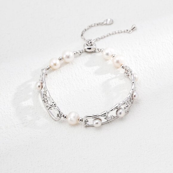 ✨ Artisan Original "Chinese Lattice" Pearl Link Bracelet | S925 Gold - Picture 3 of 12